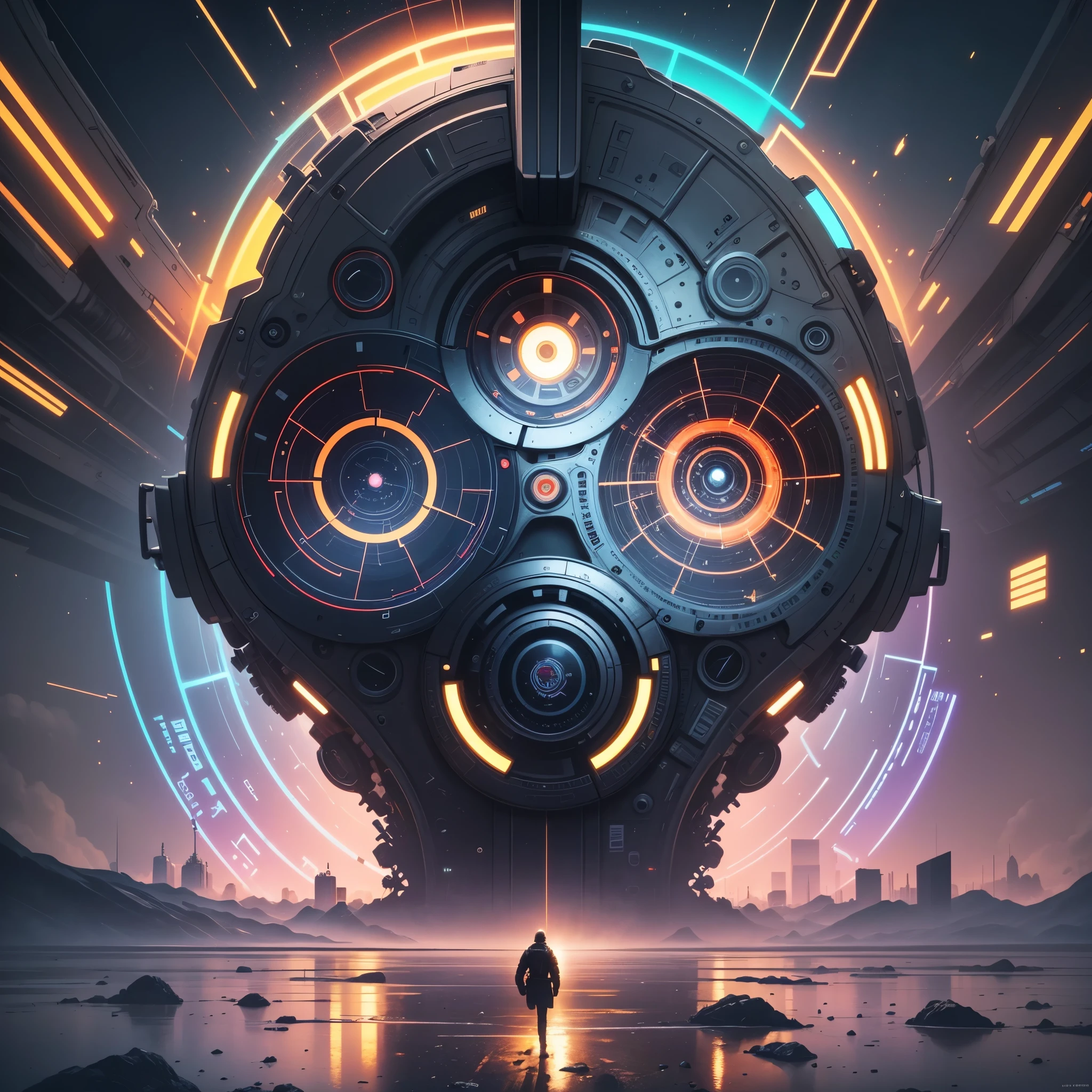 AI representation,high-res,digital artwork,colorful,abstract,modernism,neon lights,lively,vibrant,technological,glowing lines,innovation,science fiction,universe,extraterrestrial,intergalactic,astronomy,cosmic,time travel,futuristic,algorithm,code,neural network,artificial intelligence,logical,precision,intelligent machines,digital creation,unlimited possibilities,depth and complexity,creative exploration,thought-provoking,generative art,cybernetic,((((NO PERSON))))