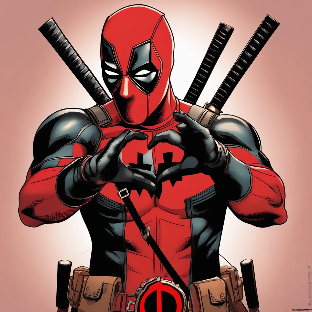  Deadpool showing a heart shape with his hands
