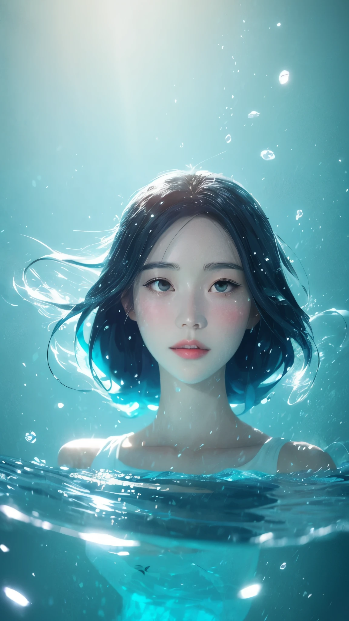 a close up of a woman in a white dress under water, wallpaper anime blue water, artwork in the style of guweiz, closeup fantasy with water magic, by Yang J, guweiz, a beautiful artwork illustration, water fairy, beautiful digital artwork, beautiful digital illustration, by Li Song, in the art style of bowater, beautiful anime portrait