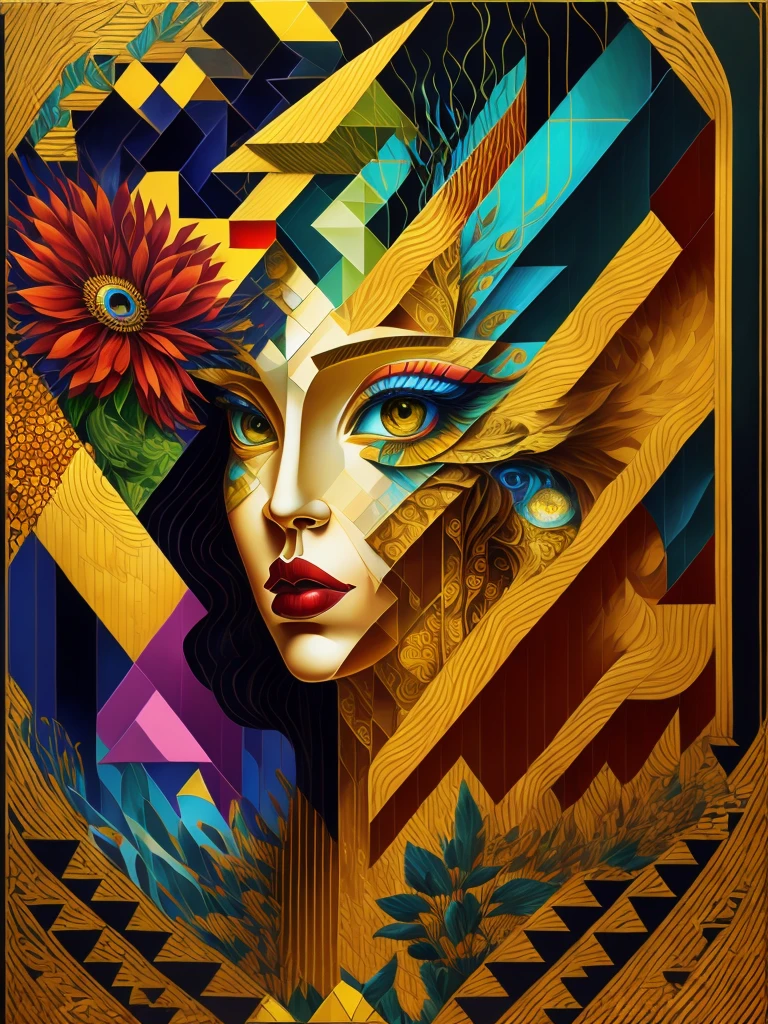 Calidad superior, Obra maestra, Super High Resolution, (CCDDA Artstyle:1.2), Beautiful books blooming in someone's garden, combining the styles of Tamara de Lempicka, Pablo Picasso, Vincent van Gogh, Gustav Klimt, Piet Mondrian, Monet, Kandinsky and Leonardo da Vinci, masterpiece, highly detailed, digital painting, best quality, high resolution, detailed work, post-processing, perfect result, Eduardo Kobra acolchado ,wall MULTIDIMENSIONAL geometric PORTRAIT, arte, chibi, yang08k, hermoso, colorido, obras maestras, calidad superior, mejor calidad, arte oficial, beautiful and aesthetic