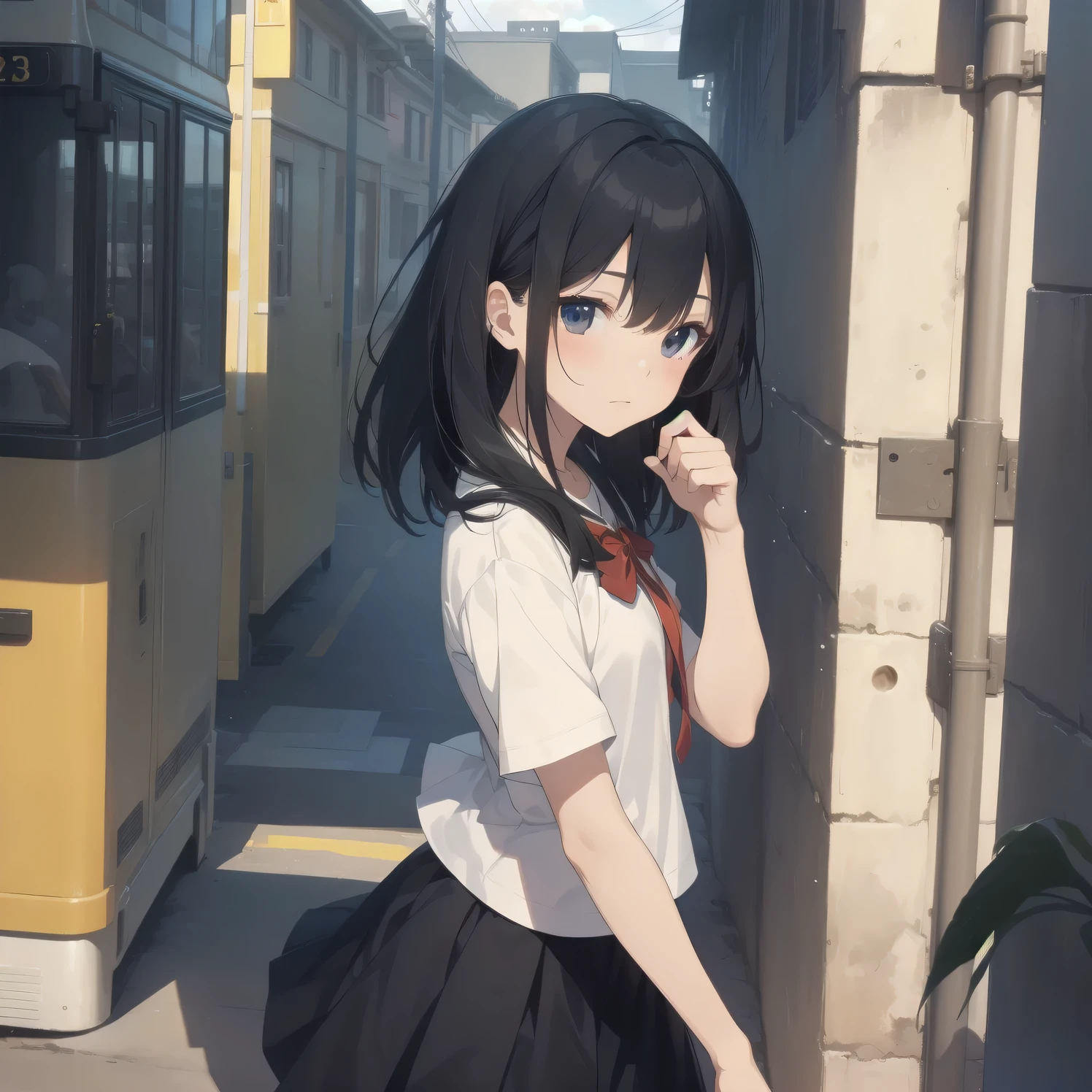 ultra-absurdres-Top quality by artist God, ultra-detailed, high resolution, anime moe artstyle, best anime 8k konachan wallpaper, pixiv contest winner,pool:2810, perfect anatomy,break, 1girl, (Please draw a girl walking sleepily to school alone. )break,(Solo,little female, 13-year-old:1.3),Full limbs, complete fingers,a junior high school student, (very short hair), short cut, flat chest, , small butt, small black eyes, beautiful detailed eyes, well-proportioned iris and pupils, expressive eyes, highres detailed hair, soft expression, school_uniform, official_alternate_costume, pleated skirt,(Detailed Lighting), (Detailed background), in the School commute route. break,super detailed skin, Best cinematic lighting powered by famous artist, 8k,beauty illustration,photoshop_(medium),very aesthetic,break,((artist:kou_hiyoyo )), artist:akinashi yuu ,artist:oyari ashito ,artist:kantoku ,