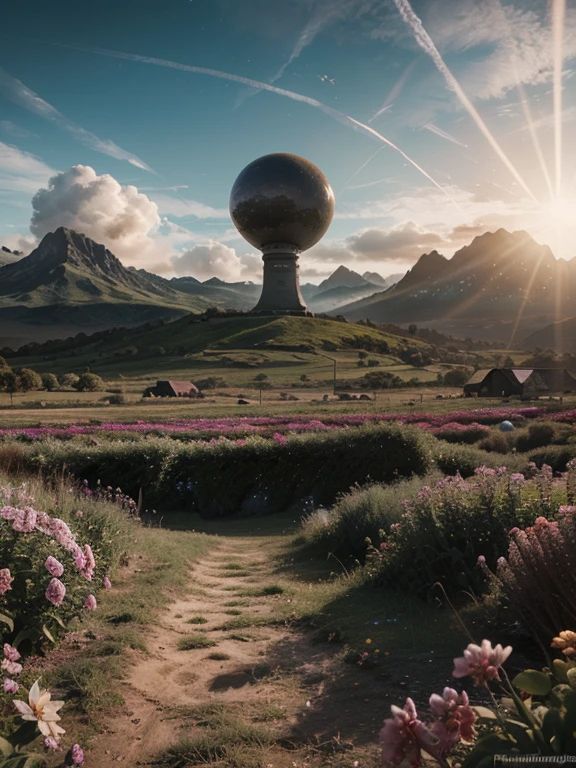 Alien planet, Langgliedrige junge Frau, Raumanzug, schillernde Bunte Farben im Himmel, photorealistisch, 4k