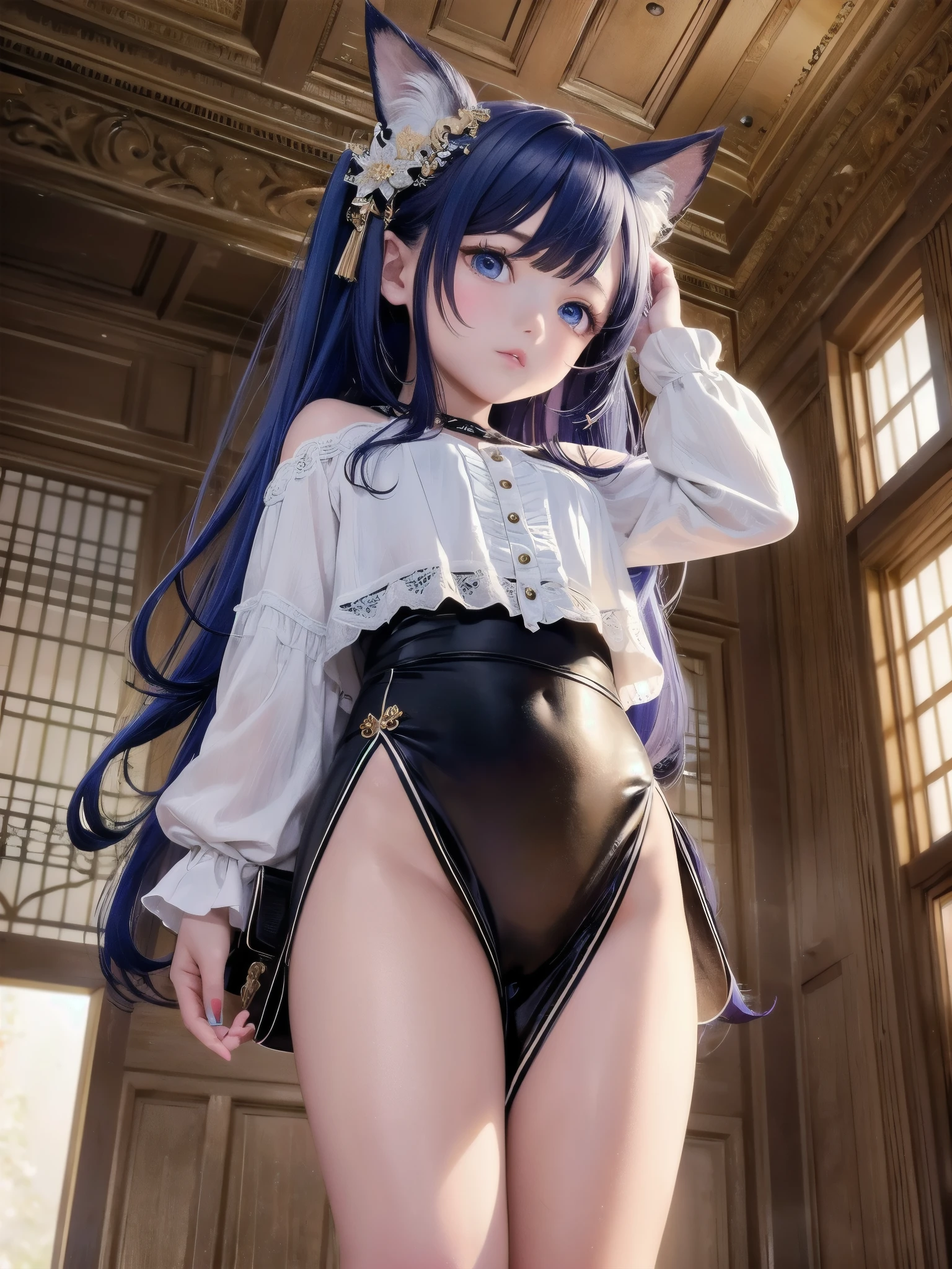 best quality, ultra-detailed, masterpiece,finely detail, high res, 8k wallpaper, best quality, highres, looking up from below, ((a girl, 8years old, )), bottomless, lift up skirt, casual dress, blush, crowded room,, BREAK (masterpiece:1.2), (illustration:0.8), extremely detailed face, perfect lighting, extremely detailed CG, (perfect hands, perfect anatomy), (masterpiece, best_quality, ultra-detailed, immaculate:1.3), epic, illustration, render,
.,Blue-purple hair, green eyes,
