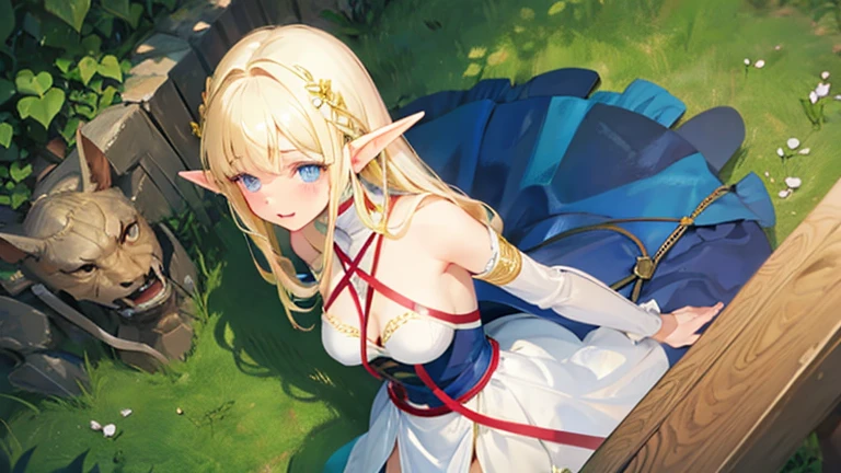 golden hair, blue eyes, green eyes, elf, elves, mother , daughter , medium-sized breasts, woodenhorse, torture, kissing, naked, crying, shibari, bondage,