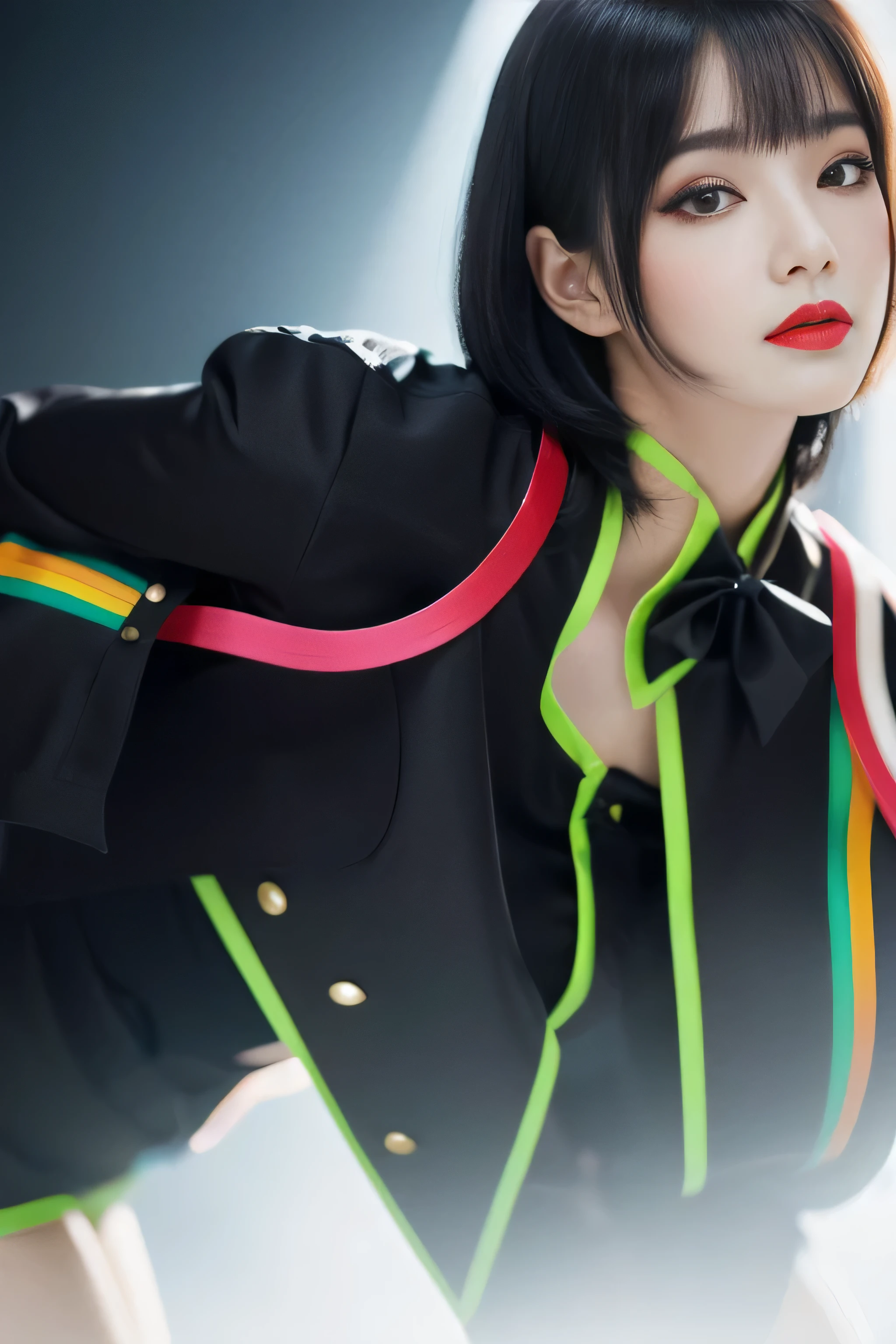 (Pure white wall background:1.Close-up of 8 from the neck up) (One of the most beautiful 24-year-old women in Japan) (Looking at the viewer with a very happy expression) ((Her hair is incredibly straight、Very shiny、Beautiful as silk、A jet black bob cut with attention to detail, Thin Hair, And it's plentiful.)) (From above) ((highest quality)), ((masterpiece)), (familiar) (Get used to it) Perfect Face (Her skin is a typical Japanese skin color...、Very detailed) (Big Breasts) (she'wearing a shiny white silk shirt) (she has a beautiful face with slender, Narrow eyes.) (Her bangs well organized) (she has perfect beautiful makeup Lipstick is light red A solid eyeliner) ((Rich 1.4)) (Extremely detailed 8K) (Stable diffusion model) (Ultra-fine skin texture 1.4) (Actual, Vibrant:1.4), double eyelid Sharp focus:1.2、Beautiful woman:1.4 Dynamic Lighting (Genuine RAW photos taken by professional photographers) (she's long bangs, Reaching for her eyes, well organized) (Turn your whole body to the viewer) Professionally lit from the front (She is wearing pure white silk lingerie) (Her hair is jet black.) (Her hair is jet black.) (Her hair is jet black.)