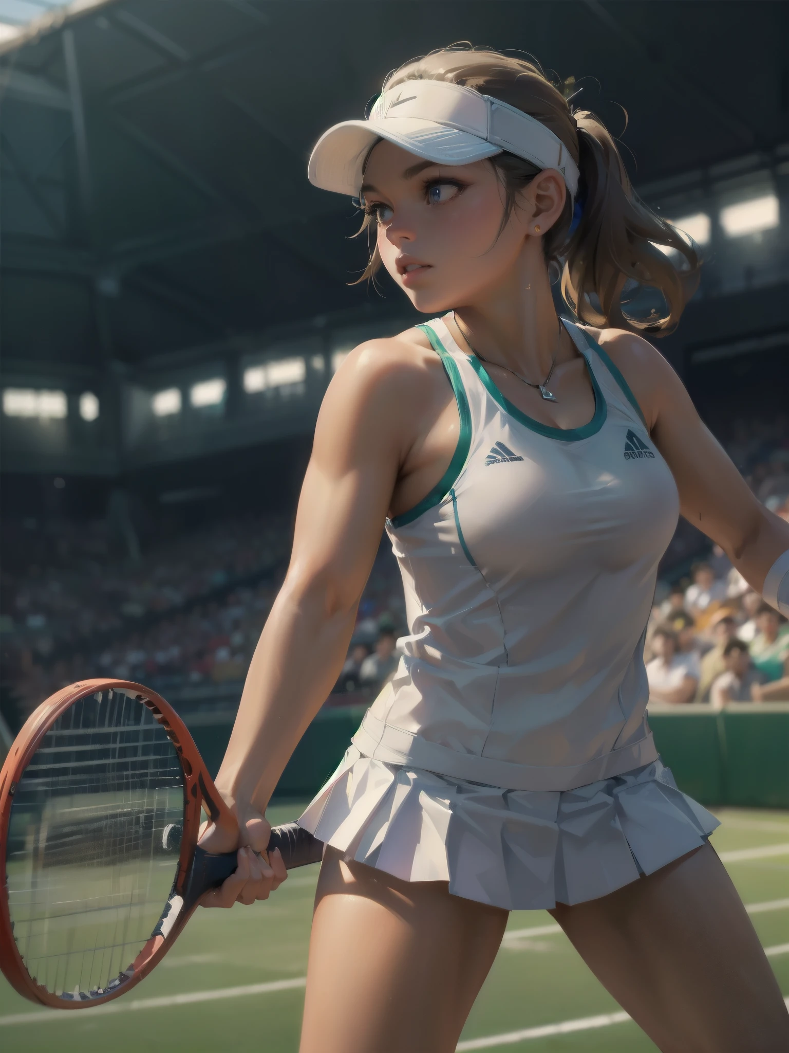 high quality,HD,16k,sharp lines,1 girl,Female tennis athlete ,cute face, ?????????????, nice legs,At the tennis venue,focus girl,detailed beautiful face,detailed clothes,beautiful eyes,cool,dynamic angle