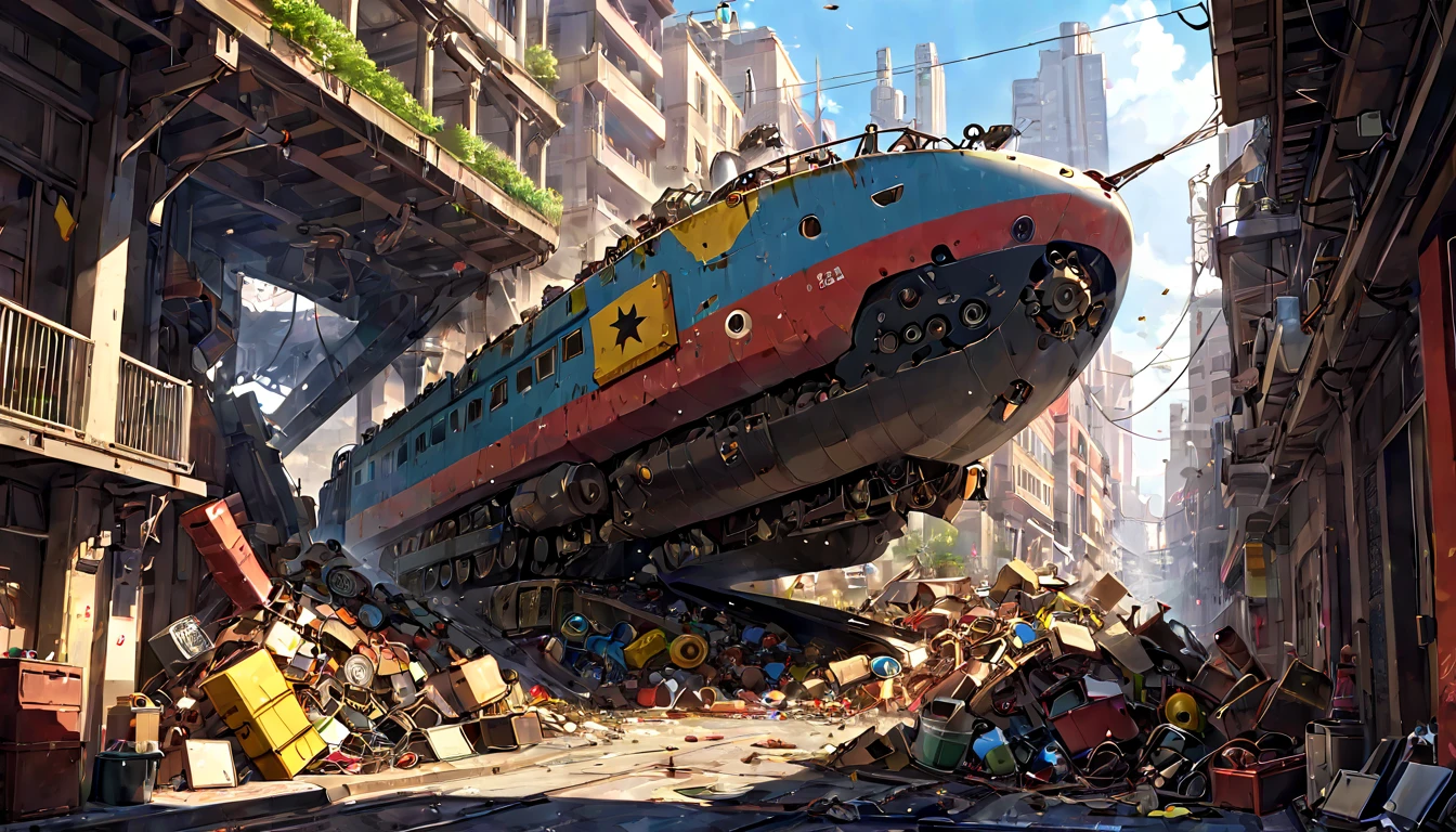 (masterpiece, best quality, very aesthetic, absurdres,general) ,
Throwing things around, piles of mechanical junk, junk, chaos,SF