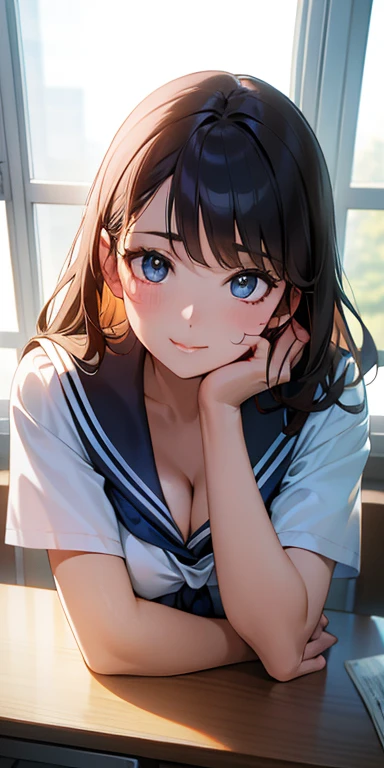 (One Girl), ((Very cute face)), Great face and eyes, (Highly detailed eyes, Highly detailed face), Fresh, Very beautiful appearance, (Ultra-realistic, High resolution), (highest quality:1.4), RAW Photos, (Realistic, Realistic:1.37), Professional photography , (Wet and see-through sailor uniform:1.1)  , Smile a little, (look at me) , Portrait of a Girl  , (gigantic breasts:1.3)   , ((()))   , ((junior high school student)), (light brown short hair:0.9) , (wavy hair:1.3) , (Nipples visible through sailor uniform:1.3) , (Pussy juice:1.3) , (Please tilt your head a little) , Perfect nipples , ((Nipples are light pink )) , ((light pink areola))  , (selfie), (The man is licking her nipples:1.4) , (sweating cleavage:1.2) , (cum on her breasts ) , (small nipples) , ( one hairpin ) , (upper body) , (lying down on the bed:1.3) , (young face:1.3) , (little girl:ep on your side) , bare breasts