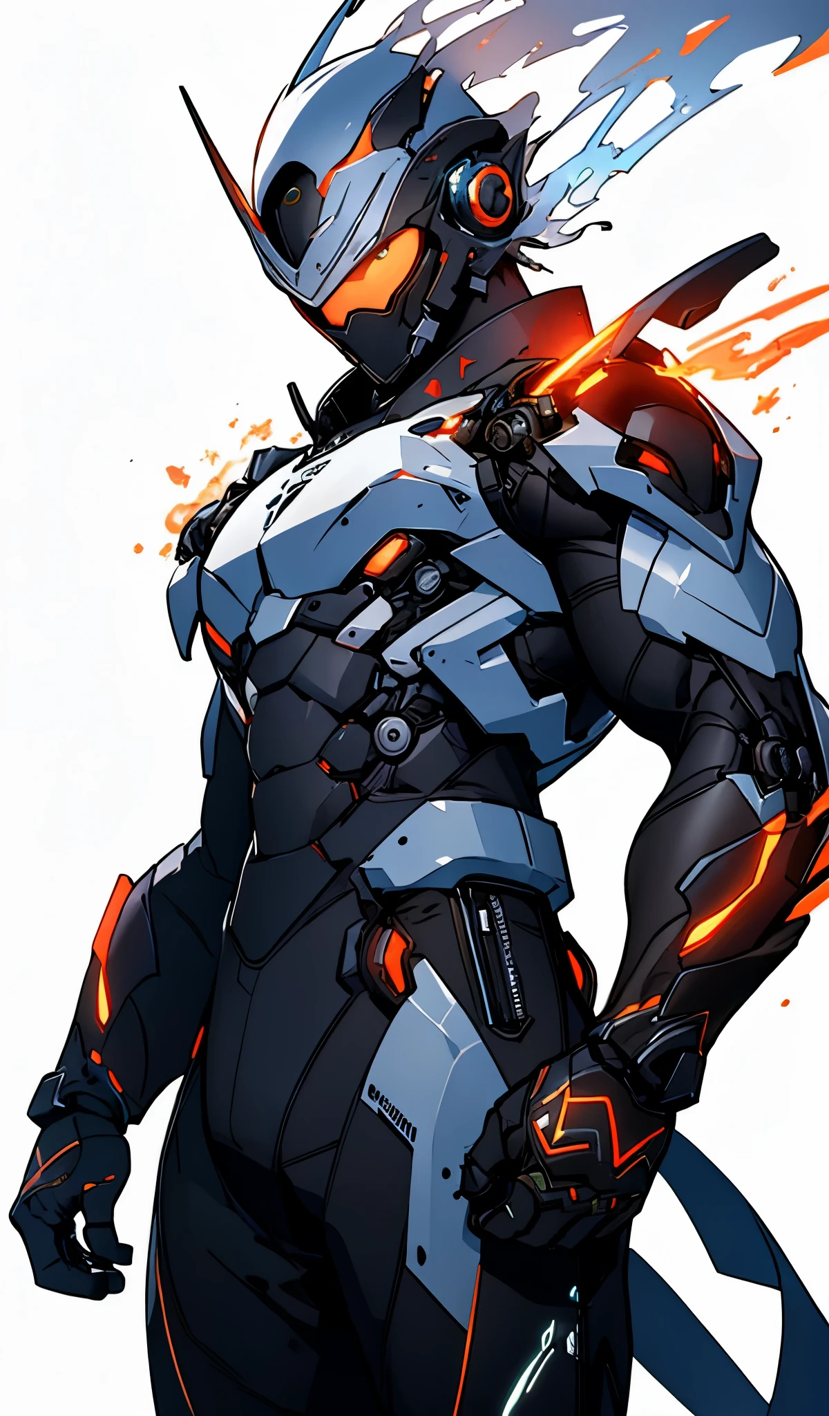 Ultra Detail,high resolution,Ultra Detail,Best quality,amazing,quality,Extremely detailed CG unified 8k wallpaper,Transparent Background,Single Role,Draw a male character,Mech Warrior,Ninja,White lightning,White flame background,White main color