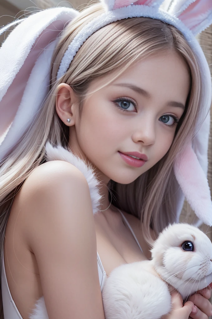 ((((Beautiful white hair))))、((small head))、Beautie、Beautuful Women１０a person、Japan Idol、(Perfect body:1.1)、(年轻)、(Beautiful white hair with short wavy:1.2)、(((8K))、(( Raw photography)))、(((Reverse Bunny Girl))、(Highly detailed 8k wallpapers)、(extremely delicate and beautiful)、(​masterpiece)、(top-quality:1.0)、(超A high resolution:1.0)、beautiful  lighting、Perfect Lightning、realistic shadow、[hight resolution]、 Detailed skin、ultra-detailliert、thin clavicle、perspired、爆乳、huge tit、Beautiful drooping breasts、Photorealsitic、Lifelike face、realisticeyes、is looking at the camera、a smile、 natural make up、The best very happy smile、((best qualtiy)), ((tmasterpiece)), huge filesize, ultra-detailliert, hight resolution, ighly detailed, top-quality, ​masterpiece、full bodyesbian、Three-dimensional depiction、A sexy、photostudio、open one's legs、Bumpy nipples、thin areola、no pant、Wet pubic area with thinning hair、open one's legs、open one's legs、open one's legs、open one's legs、Insert the vibrator into the pubic area