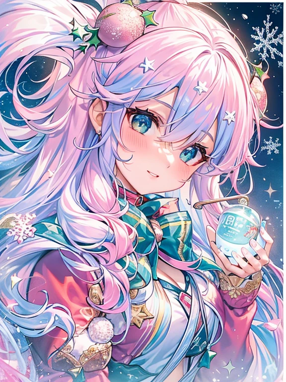 (2 girls in,8ｋDetails;1.5,8ｋResolution of;1.5), ((Christmas:1.2,santa costume:1.2)){{{Glitter Pupil:1.25, Heart-shaped pupil:1.3,eye glass:1.3}}}),((Half blue and half pink hair,Shiny hair,Glowing hair)), (Heterochromia), (Light focus , Warm light gradient,Bright light gradient , Lens Flare, Fluffy, kirakira, Dreamy), ((masutepiece, of the highest quality, Beautiful and aesthetic)), {{{The best lighting, Very delicate and beautiful,Cinematic Light}}}, (delicate detail,Hyper-detailing, intricate-detail)