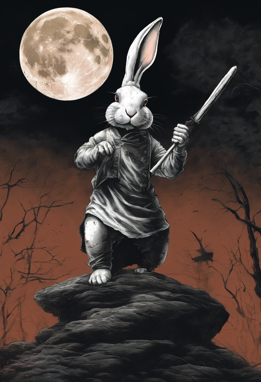 big, A muscular rabbit、Rabbit with a mallet、Pounding rice cakes on the moon、full moon