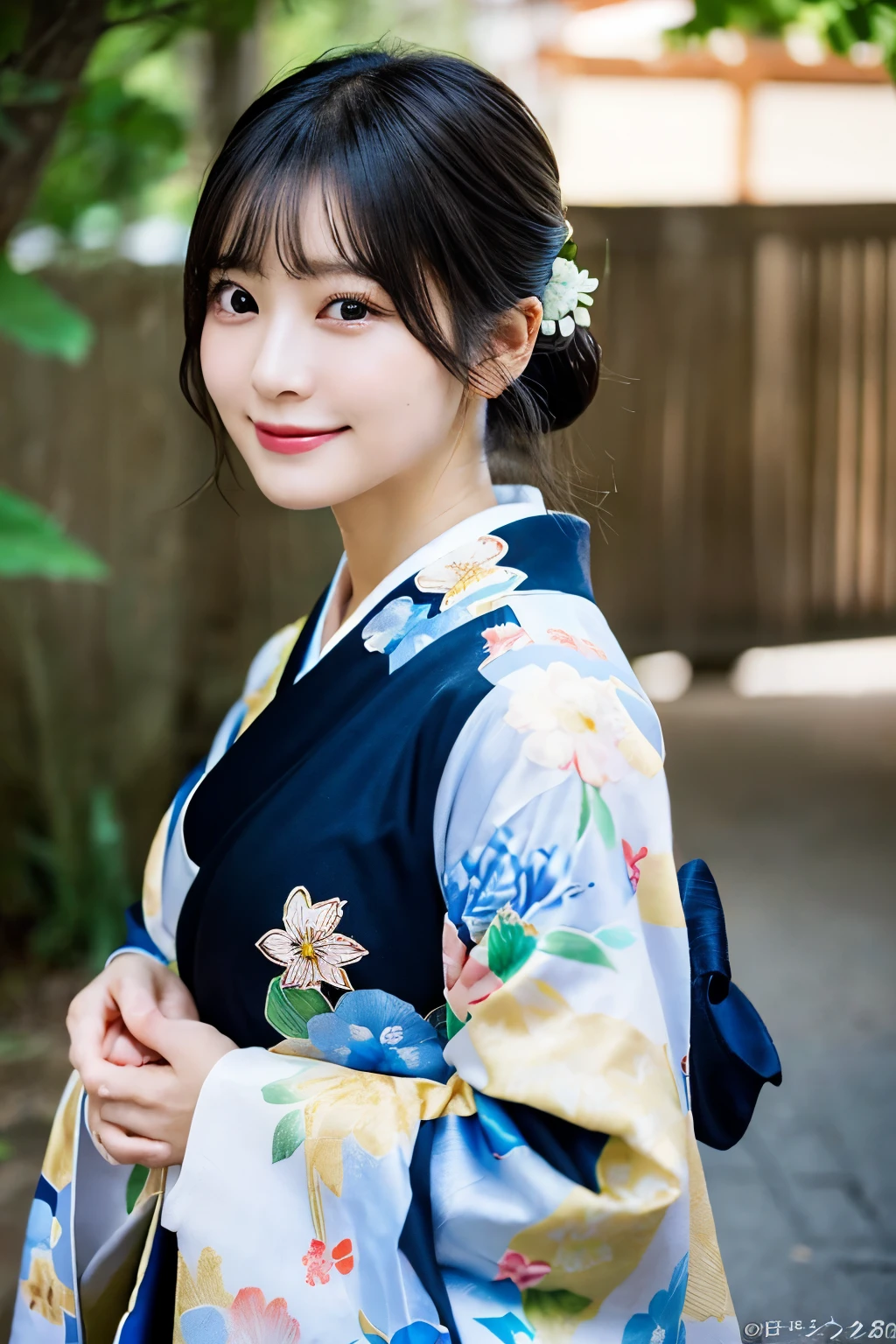 （kimono）、Random pose、(highest quality,masterpiece:1.3,超A high resolution,),(Ultra-detailed,Caustics),(Photorealistic:1.4,RAW shooting,)Ultra-Realistic Capture,Very detailed,High resolution 16K human skin closeup、 skin texture is natural、、The skin looks healthy、The color is also uniform.、 Use natural light and color,1 girl,Japanese,55 years old,cute,Black-haired,Middle Hair,,smile,,(Depth of written boundary、chromatic aberration、、Wide range of lighting、Natural Shading、)、big breasts