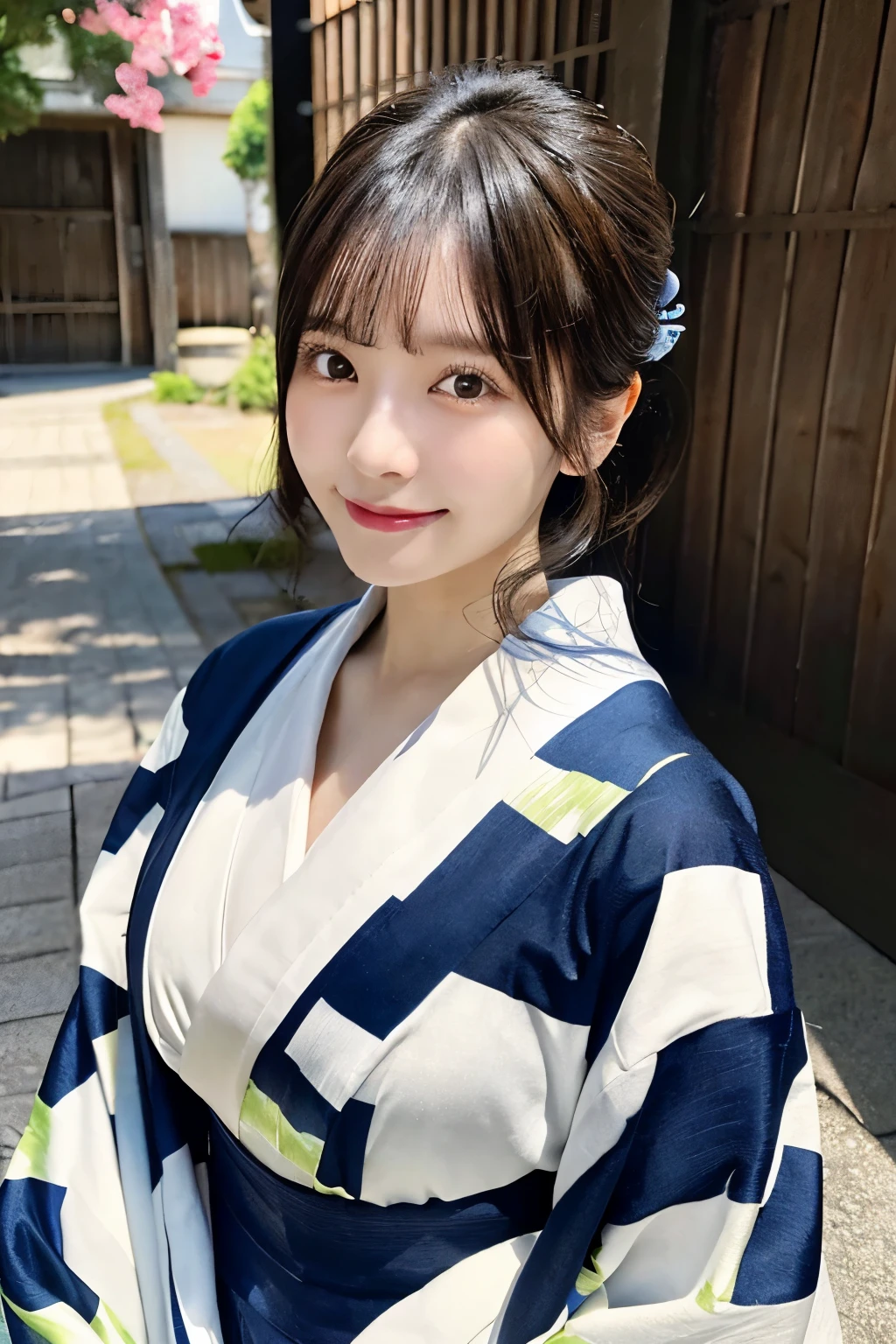 (kimono)、Random pose、(highest quality,masterpiece:1.3,超A high resolution,),(Ultra-detailed,Caustics),(Photorealistic:1.4,RAW shooting,)Ultra-Realistic Capture,Very detailed,High resolution 16K human skin closeup、 skin texture is natural、、The skin looks healthy、The color is also uniform.、 Use natural light and color,1 girl,Japanese,55 years old,cute,Black-haired,Middle Hair,,smile,,(Depth of written boundary、chromatic aberration、、Wide range of lighting、Natural Shading、)、big breasts