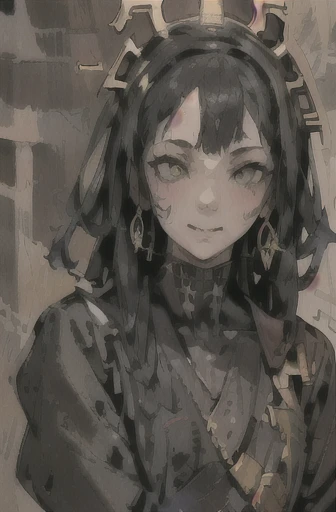 (High resolution), (Ultra delicate), (clear), Realistic,((A girl with black hair and gold inner color)).((cyber punk)),face,Skin realism、A fusion of Japanese style and the near future、Black pupil、Astrology