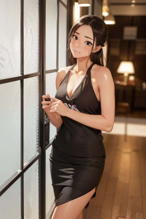 Japanese beauty naked,alone,belt,Watch on wrist,Drunk,hiccups,Standing in front of a white wall,Standing shot from the front,Depict the whole body,night,indoor,Japanese-style room,Ultra-high resolution,16K