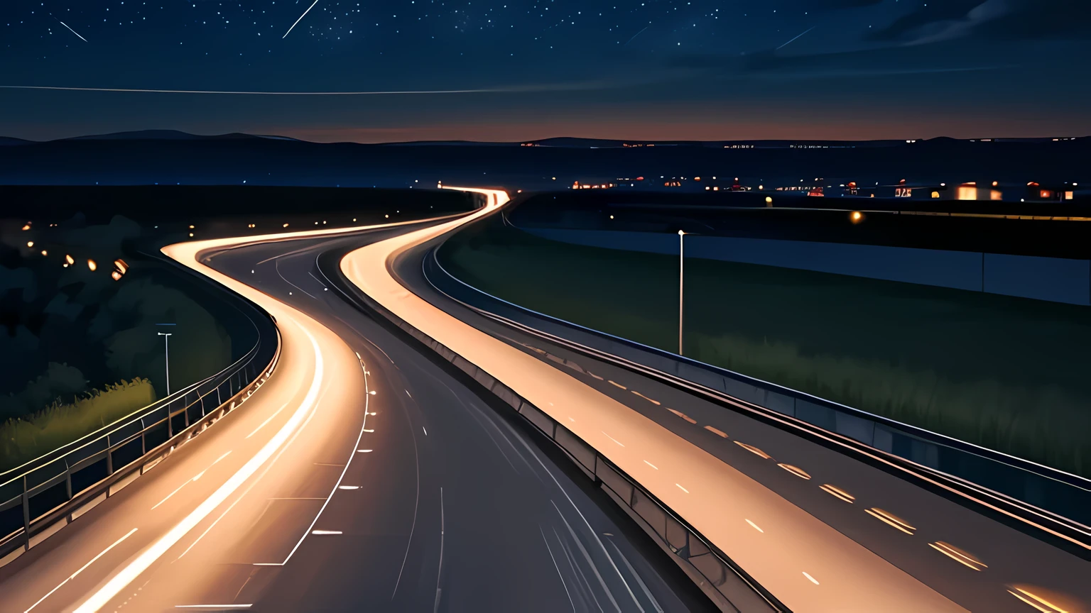 Long exposure photo of a highway at night