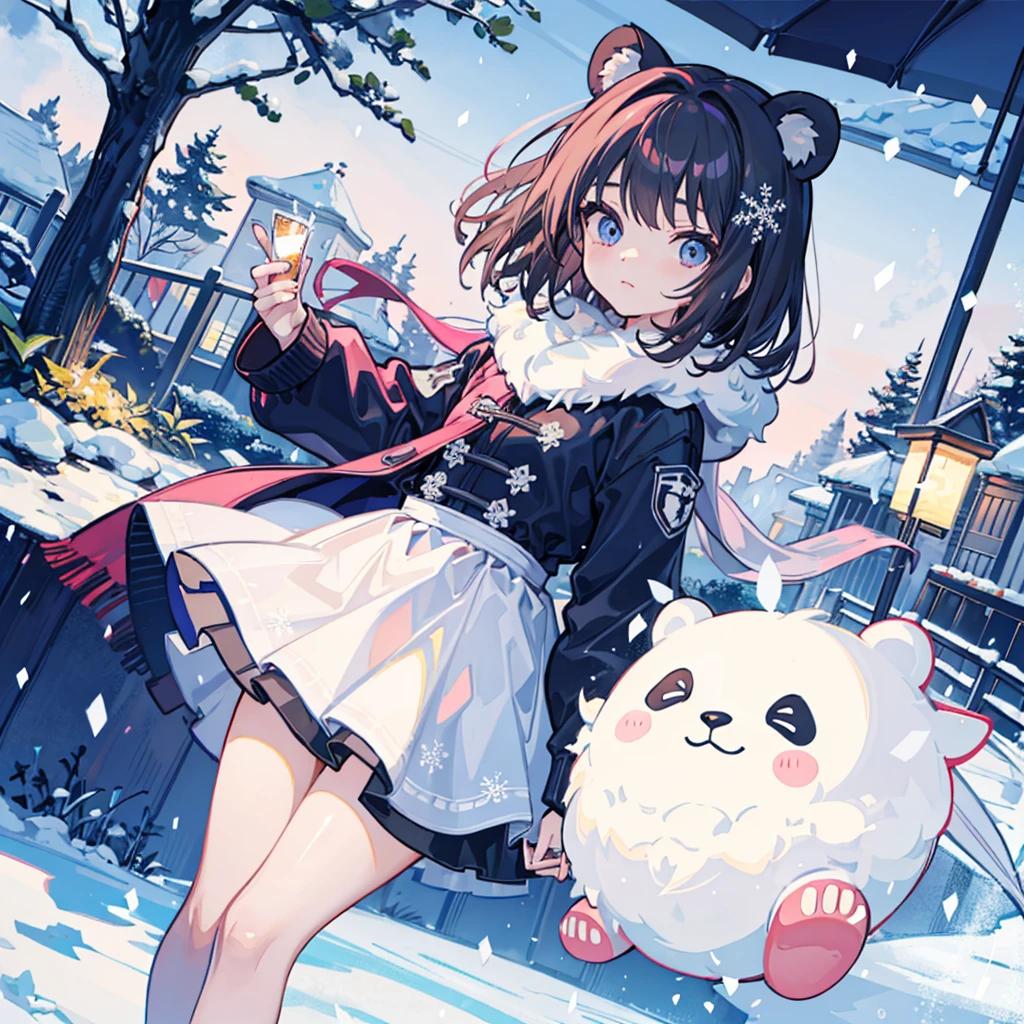 miniature garden　Panda Ears Girl　Snow background　snow country　Snowflake