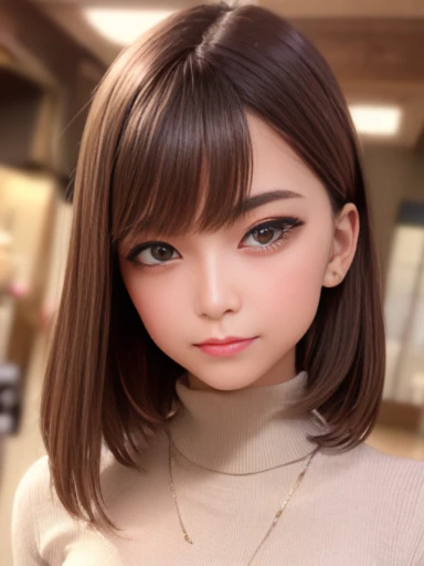 (Detailed skin:1.2),(Shiny skin:1.1),8k,highest quality, masterpiece, Ultra-high resolution,(Realistic:1.4), RAW Photos,(Soft saturation:1.3),(Fair skin:1.2),1 Japanese Idol,Improve,20 years, brown hair, Medium Hair, Asymmetrical Hair, Wavy Hair, Asymmetrical bangs
(Pretty face:1.4), (Big Breasts, Tight waist), Beautiful lighting, Small Head,
(High Waist Mini Pleated Skirt:1.2, Short turtleneck knit:1.2, korean fashion:1.2), (Belly button:1.2, Slim Abs), Highly detailed face, Highly detailed lips, Fine grain, double eyelid, smile, full body shot, Browsing Caution, Sharp focus: 1.2, Beautiful woman with perfect figure: 1.2、