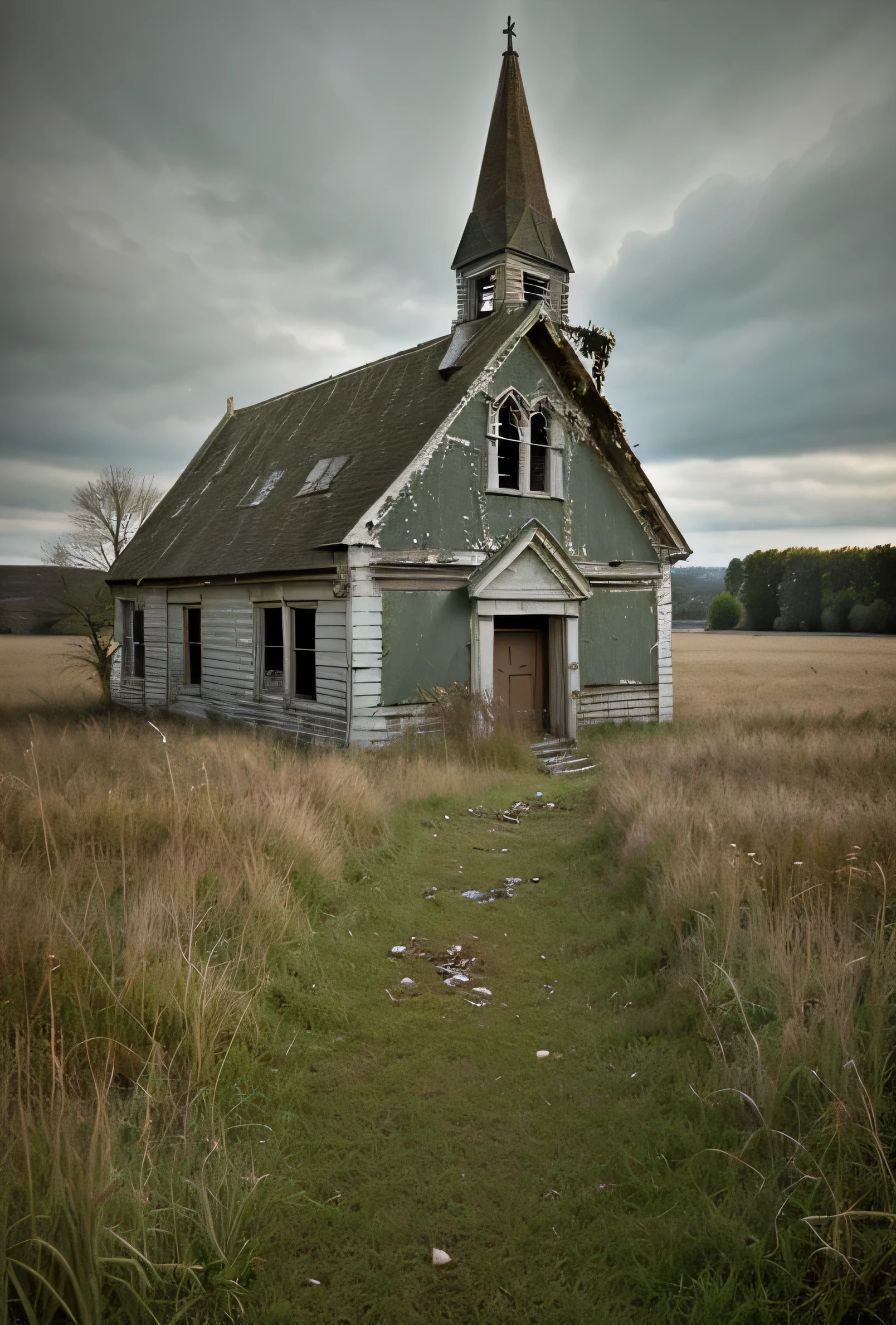 old abandoned church in a field