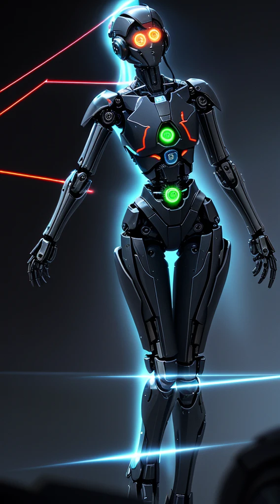 (1.5), (1. Mechanical Girl: 1.5), whole body, alone, Narrow waist, Thick thighs, (Mechanical joint: 1.2), (Mechanical Limbs: 1.1), (Blood vessels connected to tubes), (Mechanical vertebrae attached to the back), (A mechanical neck attached to the neck), armored light, Mecha Head Mirror, (Glowing Arms: 1.5), (laser eyes: 1.5), Expressionless,, color, High resolution, Ray Tracing, NVIDIA, Super Resolution, unreal 5, Scattered beneath the surface, PBR Textures, Post-processing, Anisotropic Filtering, Depth of written boundary, Maximum sharpness and sharpness, Three-part method, 16k raw, (glowing particles: 1.4), Highly detailed CG, Unity 8k wallpaper, 3D, Cinematic Lighting, lens halo, reflection, Sharp focus, Cyberpunk art, Realistic, Highly Detailed CG figure, Very delicate and beautiful, Cinematic Light, (Realistic:1.5), (Dark Background: 1.5), Dynamic Angle, masterpiece, highest quality, Hyper Detail, figure, Detail Light, dramatic_Shadow,顔のShadow, Additional details, Top performance, (Browsing Caution:0.5)