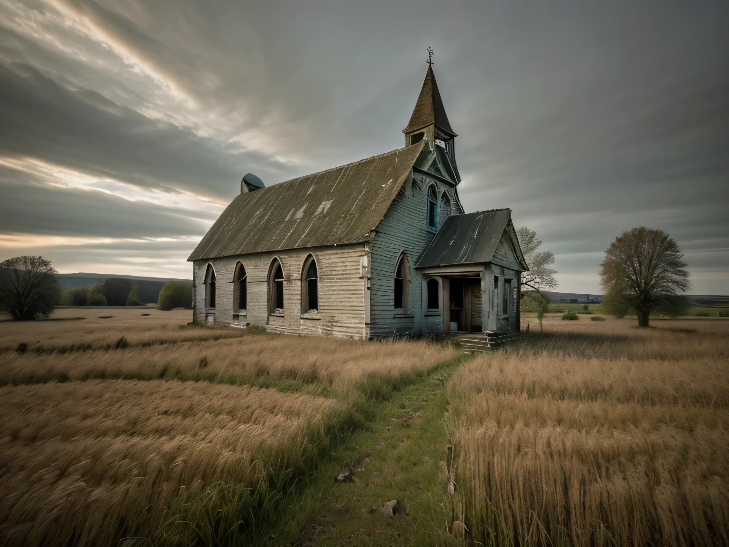 old abandoned church in a field