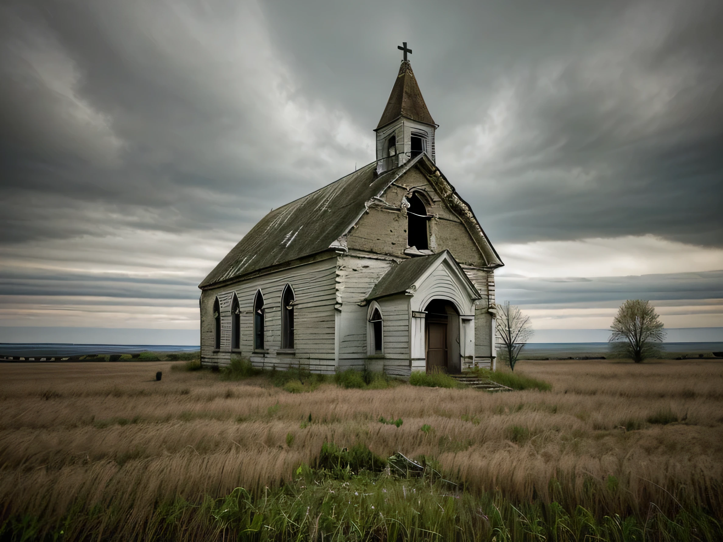 old abandoned church in a field