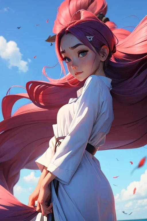 1mujer,By the chestnut,cintas rojas ,((mirada sorprendida)),Hermosos pechos,Camisa blanca,vestido rojo,bien estilo,,(Frente al frente)(((mejillas sonrojadas、embarrassed expression)),(((La falda se enrolla con el viento.)))、pelo azul、corte bob largo、Rem de Rezero、sin bragas、sin bragas、sin sujetador