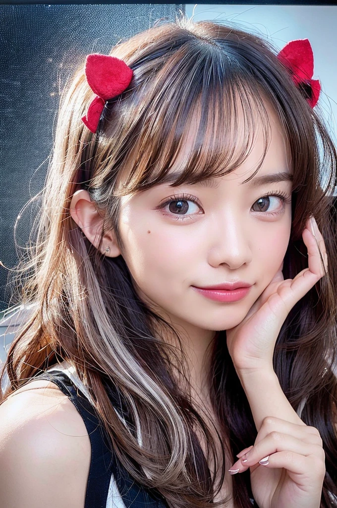 (Realistic, photo-Realistic:1.37),(8k, RAW Photos, highest quality, masterpiece:1.2), cute, Very detailed,Heart-shaped pupils,Physically Based Rendering, Ultra-high resolution, Kodak Vision Color, Filmed with an Aricam LT camera, Bokeh, Sharp focus,
View your viewers,photoRealistic,Realistic, alone, photoRealistic, highest quality,Very detailed顔,Very detailed目と顔, Beautiful fine details,Absurd, incredibly Absurd,An unforgettable smile,Messy Hair, floating hair, ,