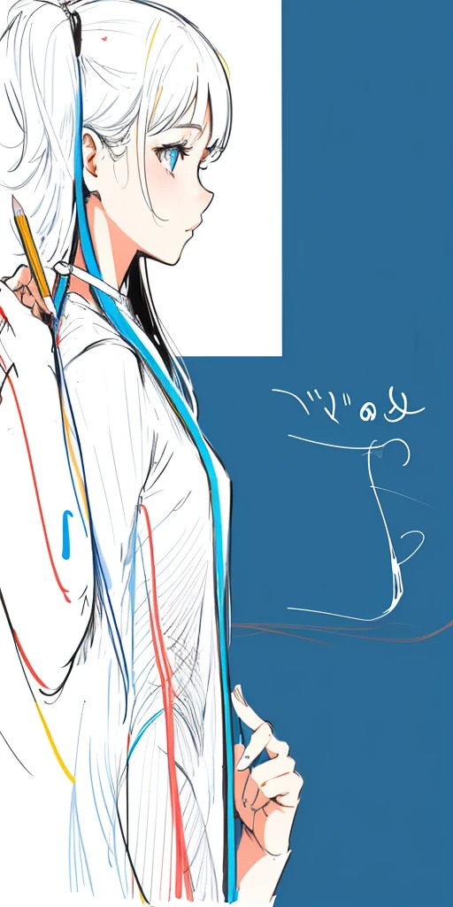 (pencils sketch, scribbling:1.2),bold line, 1girl, from side,