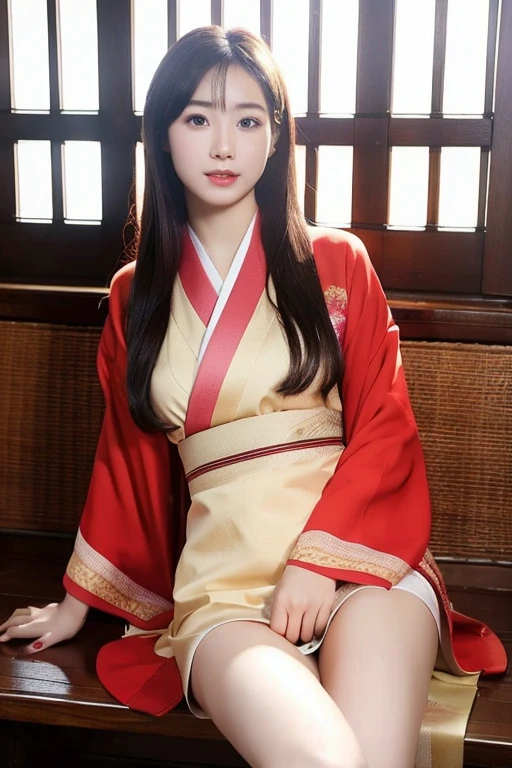 ((highest quality)), ((masterpiece)), (detailed), Perfect Face, ((photorealistic))), ((realistic)), (ultra high definition), best quality, masterpiece, ray tracing, japanese female, ((super fine face)), 1 girl, wearing a Japanese kimono、Length 30cm above the knee、I work at a pub、Raising his leg、show her pantie