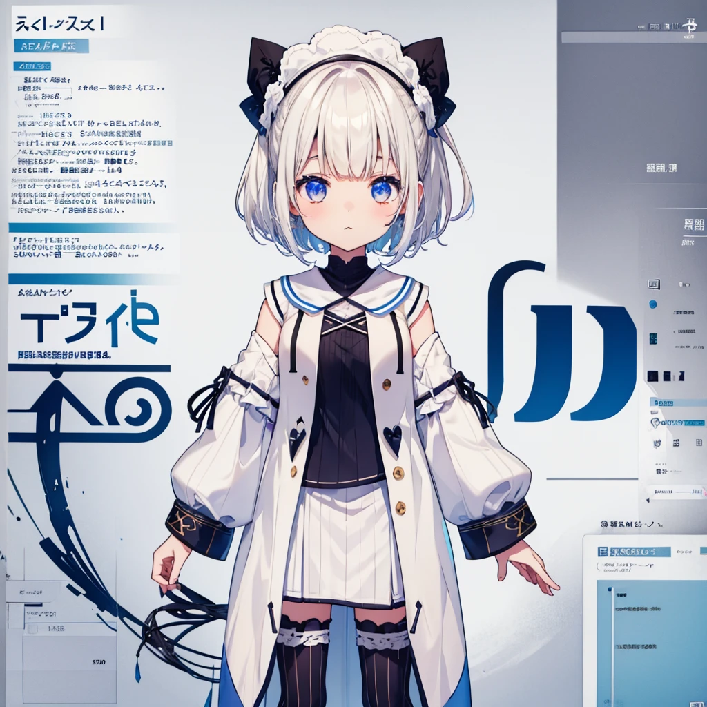 1girl、Oversized jersey top、Rib knit cuffs and hem、vtuber-fullbody、Milky white short hair、