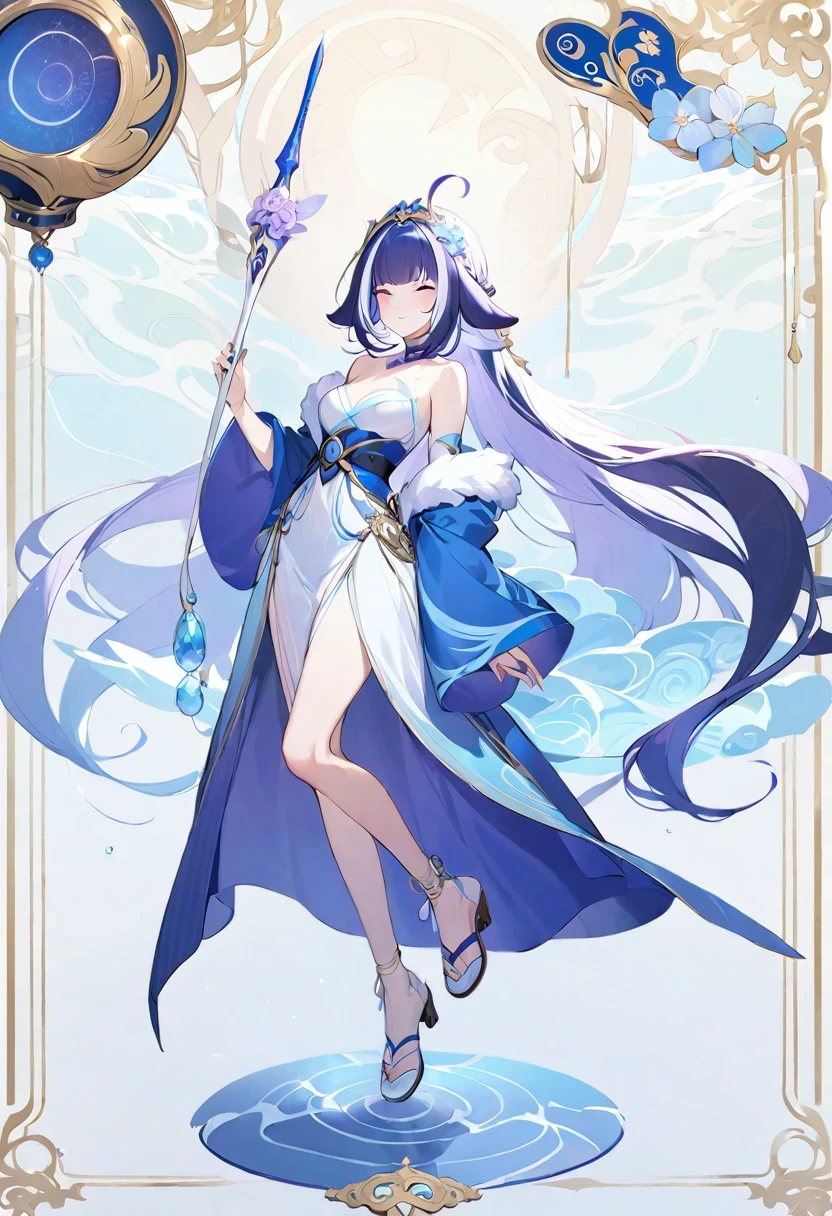 ((shylily/(Twich/))),(masterpiece:1.2),(best quality:1.2),, (1girl:1.3),There is a woman in a dress, holding a sword, white cloth blindfolded, full body fairy, Asian female water element, beautiful whole body concept art, Xie Sun, jellyfish priestess, Shen Zhou