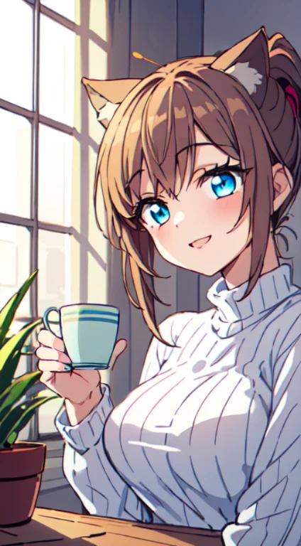 1 beautiful girl, (), Very detailed, colorful, Best details, break, (Huge breasts: 1. 2,), Beautiful Skin, Beautiful Skin, Shy skin, 1 beautiful girl, brown hair, (Cat ear, ponytail, Medium Long Hair: 1. 2), (Bright Blue Eyes, Long eyelashes, isouble eyelids: 1. 2),alone,Glowing Skin, Beautiful Skin, Beautiful Skin(Best quality face),(Top quality sparkling eyes),(The best smile,:is:1.45), break, 1 beautiful girl, 1 beautiful girl, (17-year-old girl, colorful, Best details, break, (Huge breasts: 1. 2,), Beautiful Skin, Beautiful Skin, Shy skin, 1 beautiful girl, brown hair, (Cat ear, ponytail, Medium Long Hair: 1. 2), (Bright Blue Eyes, Long eyelashes, isouble eyelids: 1. 2),alone,Glowing Skin, Beautiful Skin, Beautiful Skin(Best quality face),(Top quality sparkling eyes),(The best smile,:is:1.45),
A break is a break (Transparency Theme:1.4), (Vibrant colors:1.3) ((Knitted sweater:1.2)), shirt pull spot lighting, break,
break
(Red flower ornament:1.2),
break, ((Wonderland)),Inside the room, On top of that, bedroom,Gothic decoration,((cup,flower, Food,indoor, Yuri \(flower\),plant, potted plant, Are standing, table, flower瓶, 白いflower, window:1.5),(symbolic:1.2),Backlight,waterfall,Depth of written boundary, break,(blurred background:1.3),(Absurd, High resolution, Super isetail Art),Cel Shading,Clear Color, Optical Effects, beautiful photo, Bright glow, Mysterious atmosphere,(Close-up of a girl:1.1), Mysterious light particle effect,Manga influence, Beautiful line drawing,