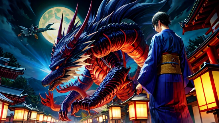 Many Japanese monsters and spirits roam the night in lines,Japan, monsters,