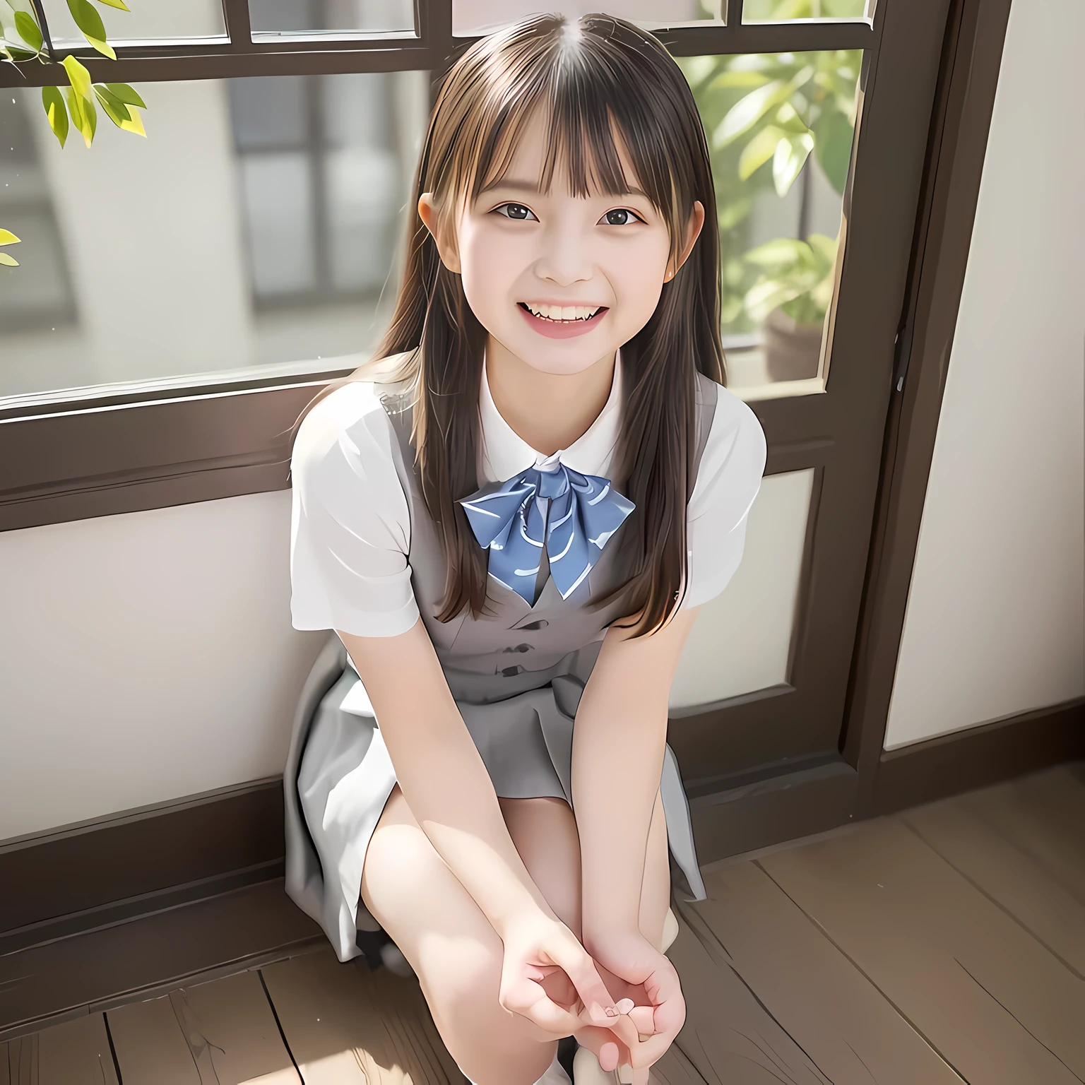 (highest quality、masterpiece:1.2)、highest quality、Realistic、photograph、High resolution、1080p、8K、Fair skin, especially face, Physical Rendering、((Height: 155cm)), one Japanese girl、((((((15 year old beautiful Japanese fashion model)))))), school summer uniform, ((((A beautiful girl in a deep window turns to the side and looks at the viewer)))), A background filled with girly symbols, whirlpool, Different space