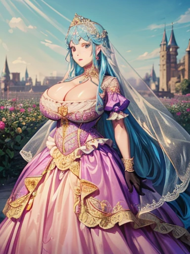 ((Anime art style)),(masterpiece),(highest quality), (Super Detail),((Very delicate and beautiful)),Cinema Lighting,1 girl,((whole body portrait)),((stand in the garden)),((alone)),(((1 fairytale princess in Gorgeous embroidery and jewels extremely gorgeous princess rococo ballgown with voluminous full length hoop skirt))),Hourglass Waist,Padded corset bodice,(((Huge crinoline hoop skirt))),Long train,((Gorgeous embroidery and jewels)),voluminous frills,See-through,(Gorgeous embroidery and beautiful lace),(((Very huge ,Skin dents))),Cleavage,((Lots of straight hair,Very voluminous straight long hair,very long straight hair)),(Detailed face and eyes),clear pupils,Very gorgeous hair accessory,(A gorgeous tiara adorned with sparkling jewels),(Gorgeous sparkling gemstone jewelry),Gorgeous long veil,((Opera Gloves)),(Beautiful background),(whole body),((Gorgeous embroidery and jewels extremely gorgeous princess rococo ballgown with voluminous full length hoop skirt))