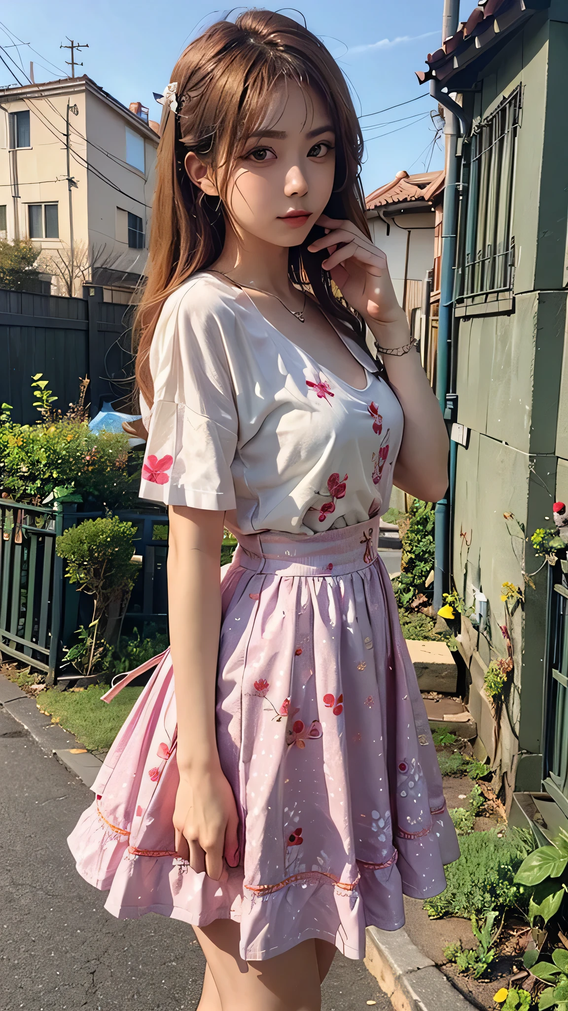 One girl, Orange Hair, Red eyes, dress, (alone:1.3),