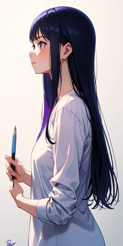 (ballpoint pen drawing),(scribbling:1.2),bold line, 1girl, from side,