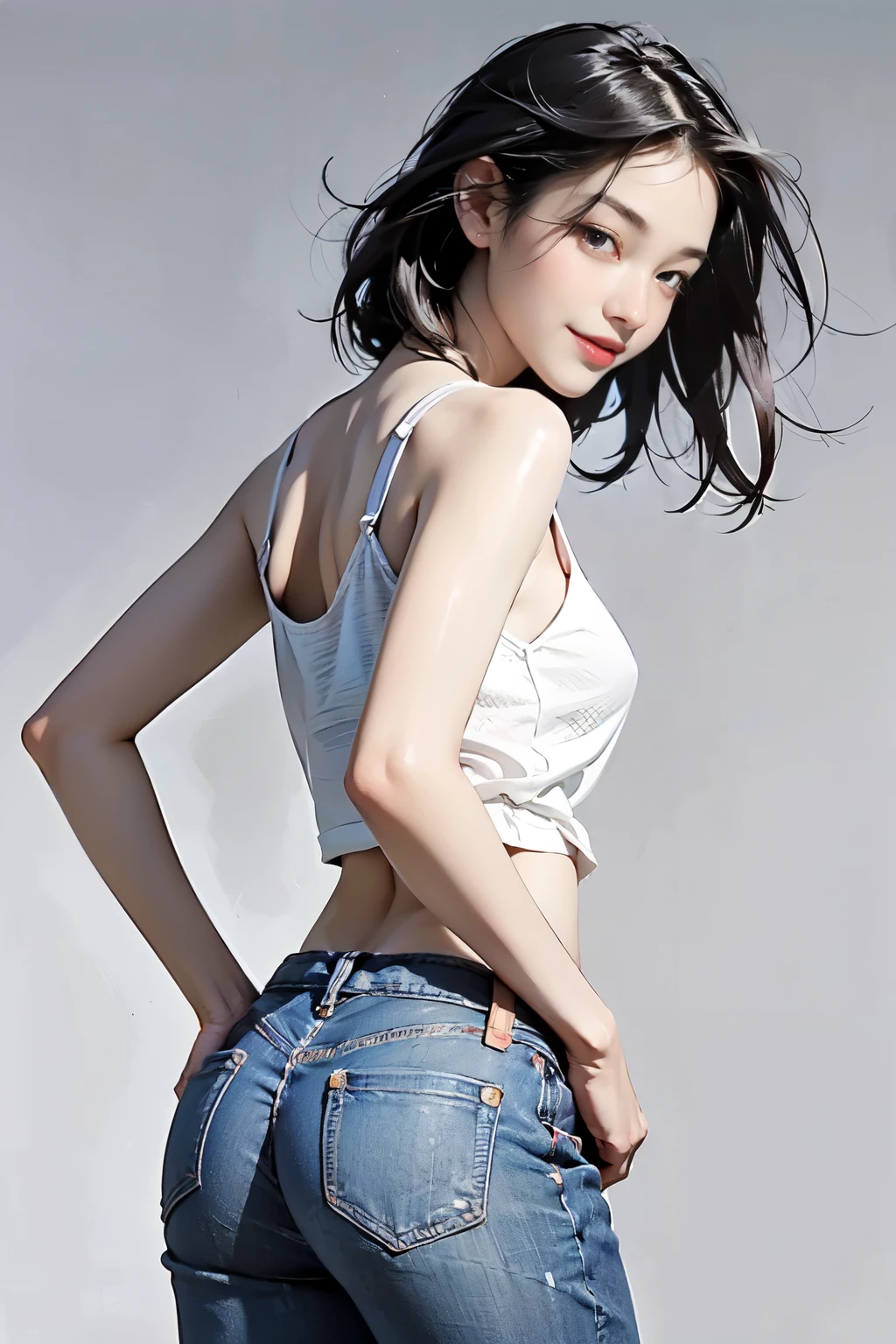 ((masterpiece)), (Professional photography:1.2), (HD:1.3), Portrait shoot, best quality, 8K, from the front, topless, Cute age girl, super cute face, light brown medium length hair, (flat chest), pale skin, blush, Smile, Standing on White background, Place your hands on your hips, (shorts),cute girl . Very kawaii , round face . alone , Slim , medium breasts , short and small . shiny skin . Pure white tube top T-shirt . shorts . dynamic poses . dynamic angle . No background , White background , looking at the audience,(((Wet clothing)))liquid in butt、Fluid on the thighs、flowing liquid(attractive butt:1.2),、exposed、disheveled、Clothing that fits snugly,exposed breasts、(((Wet clothing))),tube top,(((ultra-thin clothing))),(Body model),((body outline)),(Stride),grinning, blush,Hyperactive expression,crotch friction,Vulvar protuberance,vulva contour,Chest contour,Open the butt flap with both hands,round face,baby face,Sweat, tears,Severe tremors,heavy breathing,embarrassing,Proudly,barefoot,Limbs are very thin,Breasts about to swell,butt,distressed denim miniskirt,arrogant,belly button,I peed a little,とてもI have a strong urge to pee,Wet panties,Accurate and clean female fingers,Limbs are very thin,Very short stature,Very childish body shape, Sultry body,embarrassing,(Very blush, I'm so excited, happy, Smile, open mouth), Her small breasts are almost swollen.,I really want to go to the toilet,Urinating a lot,incontinence,My body is fighting the intense urination.,I have a strong urge to pee,Across