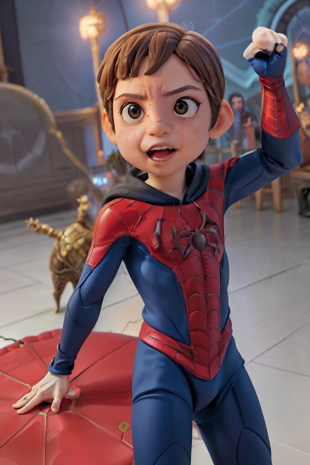 Cinematic poster, , (((4 anos de idade))), spiderman in dynamic combat pose 8k, High definition, rosto detalhado, rosto detalhado, olhos detalhados, terno detalhado, no estilo da Marvel e DC, Hiper-realista, + Cinematic shot + dynamic composition, incrivelmente detalhado, Afiado, Detalhes + superb Detalhes + noite com luz + perfeccionismo + realismo premiado ((cinema lighting l)). Cinematic spider web background.
