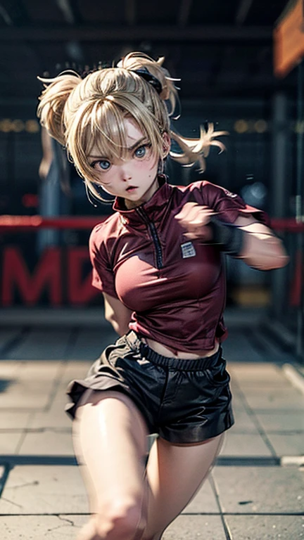 #quality(8k wallpaper of extremely detailed CG unit, ​masterpiece, hight resolution, top-quality, top-quality real texture skin,hyper realisitic, digitial painting,increase the resolution,RAW photosbest qualtiy,highly detailed,the wallpaper),solo,a jk girl is hard punching you by bare fist,#1girl(cute, kawaii,hair floating,messy hair,blonde hair,long hair,messy hair,pony tail hair,skin color white,eye color blue,eyes shining,big eyes,breast,angry face,punching you by her fist,dynamic pose,dynamic angle,sweat,,), BREAK ,#fist(motion blur:2.0),#background(school,),(when drawing the hand please draw them very correctly for sure),[nsfw]each hand five fingers