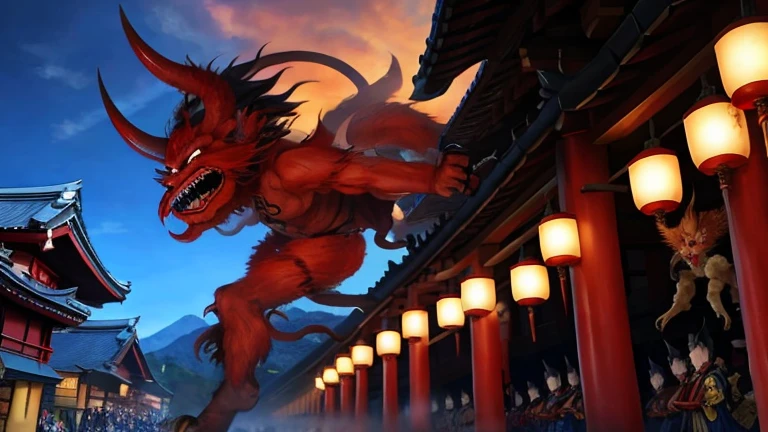 The Japanese demons are walking in a procession,(Side angle))
