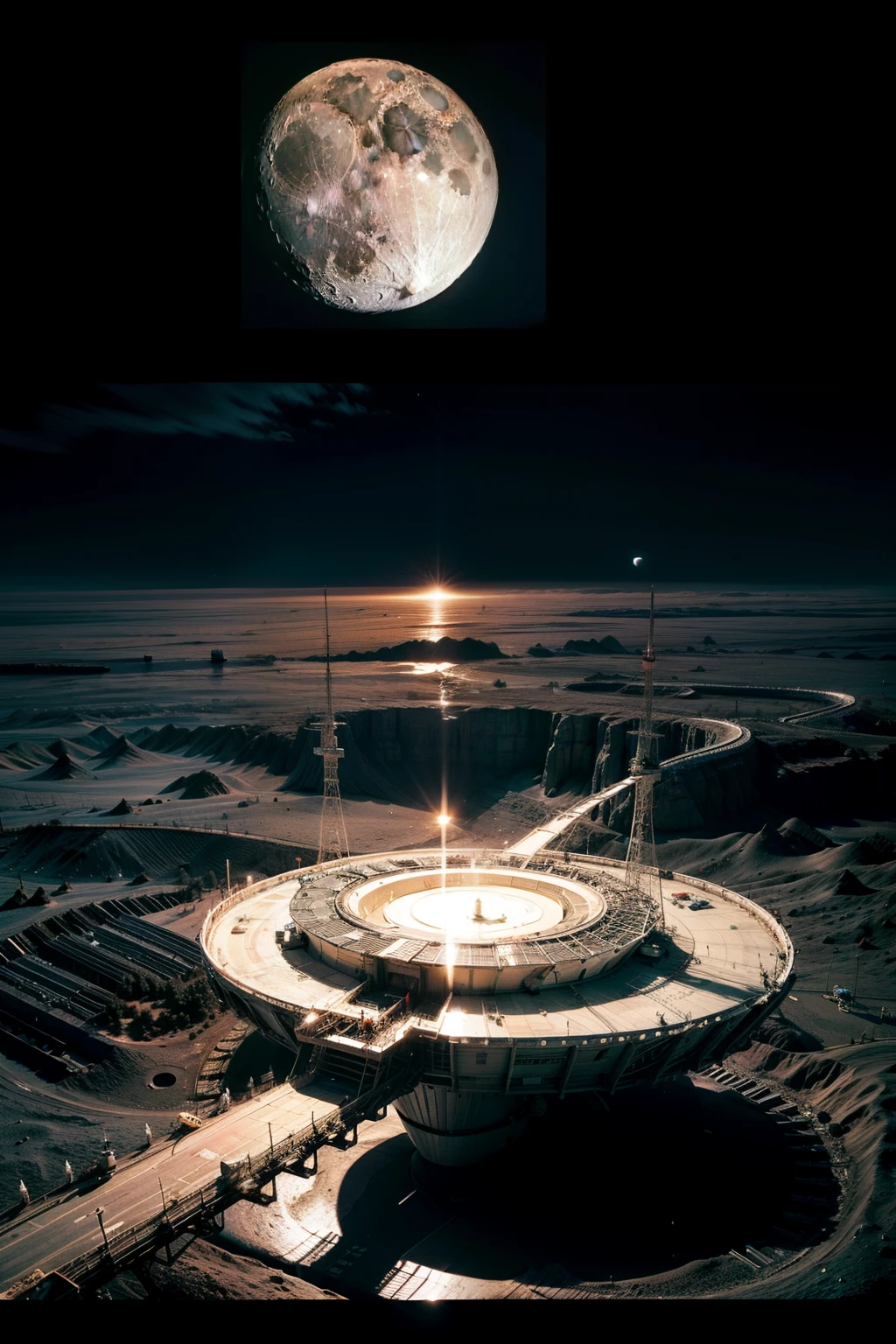 ((best quality)), ((masterpiece)), (detailed), ((moon base)),((Large scale base)),(future world),Background blue earth