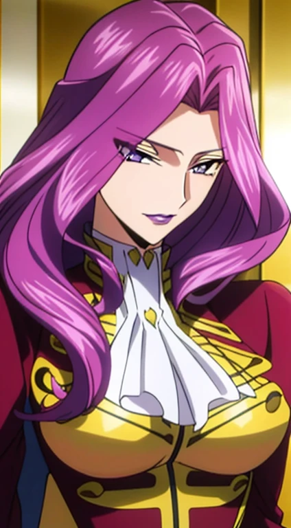 cornelia_li_britannia, huge breasts, solo, standing, cornelia_military_uniform,, masterpiece, best quality, detailed face, detailed eyes, highres, code Geass Corneille purple eyes purple hair purple lip (masterpiece), best quality, expressive eyes, Beautiful FingerBeautiful body,Beautiful Nose,Beautiful character design, perfect eyes, perfect face,
NSFW,official art,extremely detailed CG unity 8k wallpaper, perfect lighting,Colorful, Bright_Front_face_Lighting,
(masterpiece:1.0),(best_quality:1.0), ultra high res,4K,ultra-detailed,
photography, 8K, HDR, highres, absurdres:1.2, Kodak portra 400, film grain