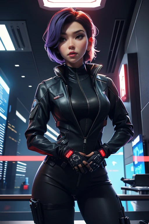 ((Scarlett Johansson)), Nueva York, tiem square, "Tomorrow's watchman" It appears to be a reference to the movie "Fantasma en la concha", where the protagonist is Mayor Motoko Kusanagi. Ella es un cyborg con una mente humana en un cuerpo artificial., working in the Public Security special operations unit. Motoko es conocida por su habilidad en hacking y combate, mientras cuestionaba su propia identidad y humanidad. Con su fuerza e intelecto, Face technological and philosophical threats in a cyberpunk future, explorando temas de identidad, Consciousness and ethics in a world dominated by advanced technology. Mayor Motoko Kusanagi, Un personaje de la "Fantasma en la concha" universo, has a distinctive and iconic appearance. Ella es representada como una hermosa joven de estatura media., con un fuerte, esbelto, athletic figure. Su cabello es normalmente corto y de un color negro profundo., aunque en algunas adaptaciones puede variar en longitud. cara perfecta, Sus ojos a menudo se destacan como un punto focal, since they can be cybernetically altered to vary in color, pattern, and features such as zoom or infrared vision. his skin is pale, a menudo creando un marcado contraste con su cabello negro. Motoko is often seen wearing tactical clothing or futuristic clothing.., reflejando su papel como miembro de una unidad de operaciones especiales altamente avanzada. These suits typically include light armor pieces and integrated technology for combat and infiltration.., In high resolution, detallado, high definition quality.