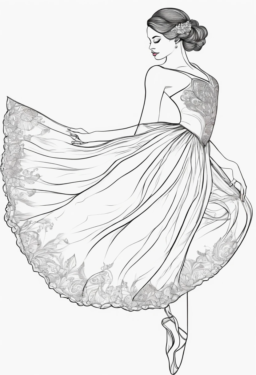 Draw an image of a ballerina in black outline on a white background for coloring.