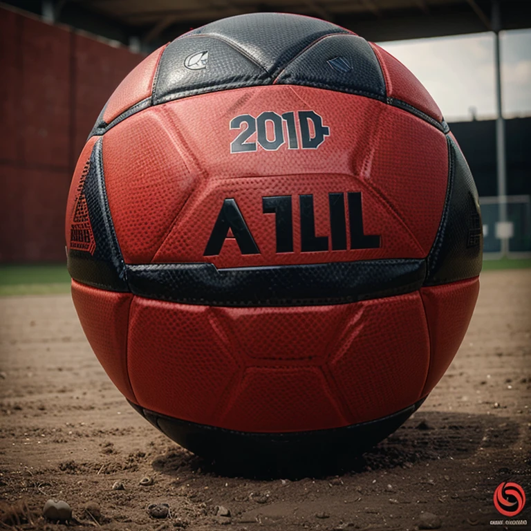 Red and black soccer ball with a text that says "toothless ball the champion's ball"