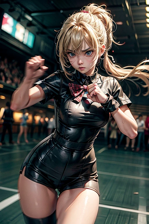 #quality(8k wallpaper of extremely detailed CG unit, ​masterpiece, hight resolution, top-quality, top-quality real texture skin,hyper realisitic, digitial painting,increase the resolution,RAW photosbest qualtiy,highly detailed,the wallpaper),solo,a jk girl is hard punching you by bare fist,#1girl(cute, kawaii,small kid,hair floating,messy hair,blonde hair,long hair,messy hair,pony tail hair,skin color white,eye color blue,eyes shining,big eyes,breast,angry face,punching you by her fist,dynamic pose,dynamic angle,sweat,,), BREAK ,#hand(motion blur:2.0),#background(school,),(when drawing the hand please draw them very correctly for sure),[nsfw]each hand five fingers,motion blur