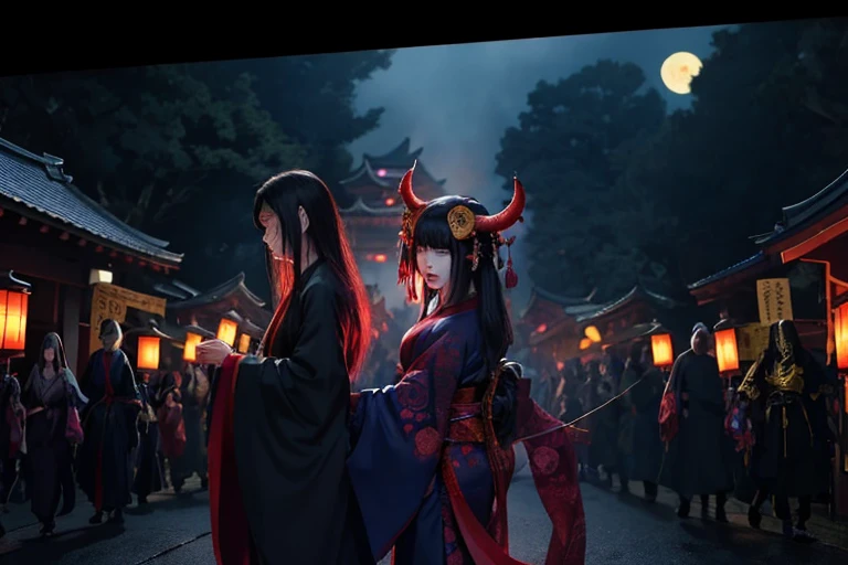 "Hyakki Yagyo" or "Night Parade of One Hundred Demons" is a Japanese folklore phenomenon where supernatural creatures such as yokai, demons, and ghosts form a procession and walk through the night. This event is said to strike fear into the hearts of those who encounter it, and meeting the procession at night is considered inauspicious,(Side angle))